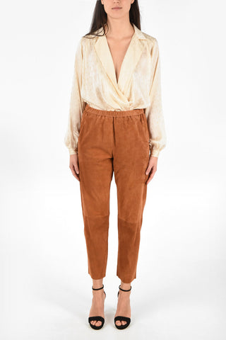 Drawstring Suede Leather Cropped Pants