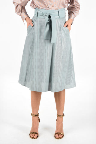 High Waist Openwork Leather Skirt with Belt