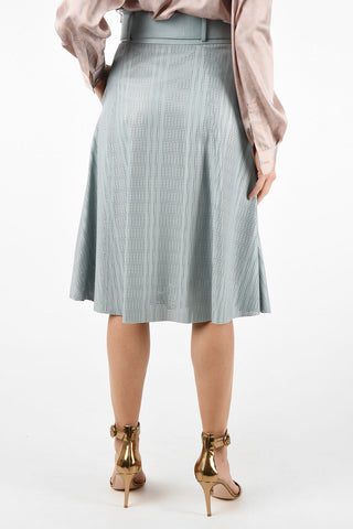 High Waist Openwork Leather Skirt with Belt