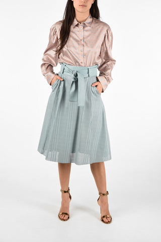 High Waist Openwork Leather Skirt with Belt