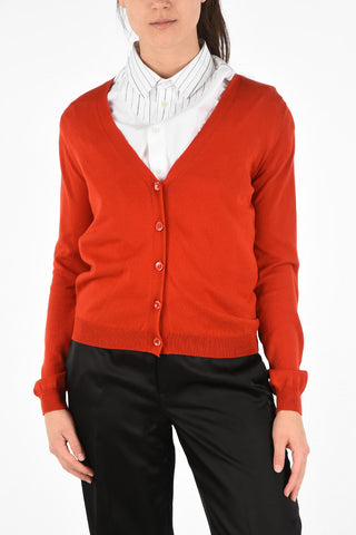 MM4 V-Neck Cardigan With Suede Leather Details