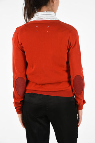 MM4 V-Neck Cardigan With Suede Leather Details
