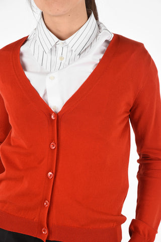 MM4 V-Neck Cardigan With Suede Leather Details