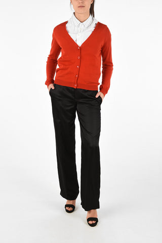 MM4 V-Neck Cardigan With Suede Leather Details