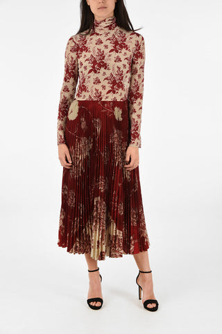 Floral Accordion Dress with Belt