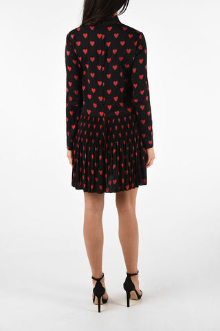  Heart Printed Long Sleeve Mini Dress with Bow