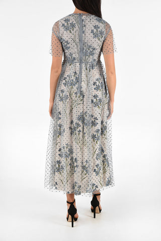 Vestito Flare in Tulle con Sottoveste Floreale 