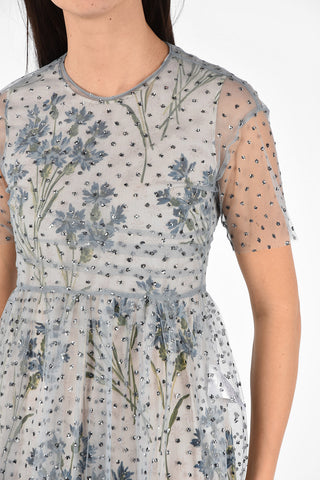 Vestito Flare in Tulle con Sottoveste Floreale 