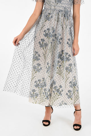 Vestito Flare in Tulle con Sottoveste Floreale 