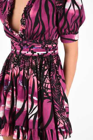 V-Neck Printed Ruffled Mini Empire Dress