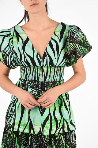 Printed V-Neck Floor Length Flounced Dress