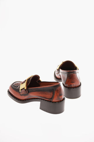Leather Bit Loafers with Heel 4 Cm 