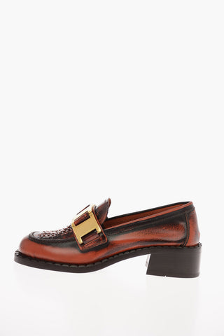 Leather Bit Loafers with Heel 4 Cm 