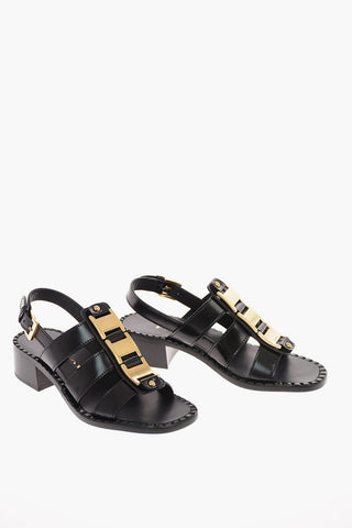 Sandali in Pelle con Applicazione in Metallo