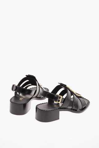 Sandali in Pelle con Applicazione in Metallo