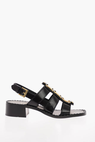 Sandali in Pelle con Applicazione in Metallo
