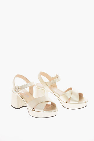 Sandali Platform in Pelle Lamè 7 Cm 