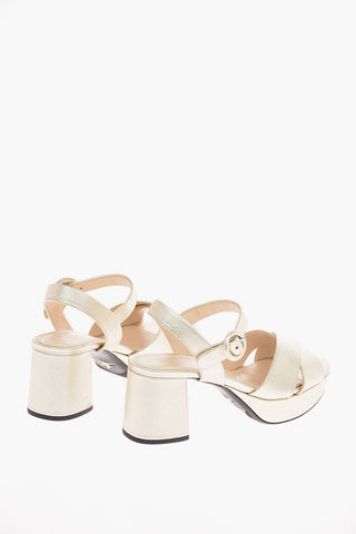 Sandali Platform in Pelle Lamè 7 Cm 