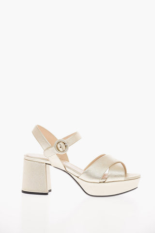 Sandali Platform in Pelle Lamè 7 Cm 
