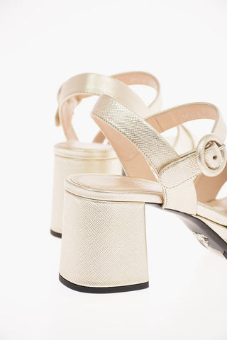 Sandali Platform in Pelle Lamè 7 Cm 