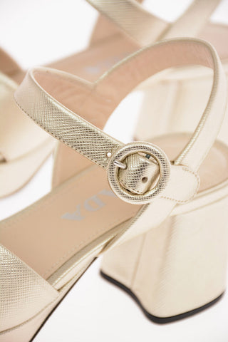 Sandali Platform in Pelle Lamè 7 Cm 