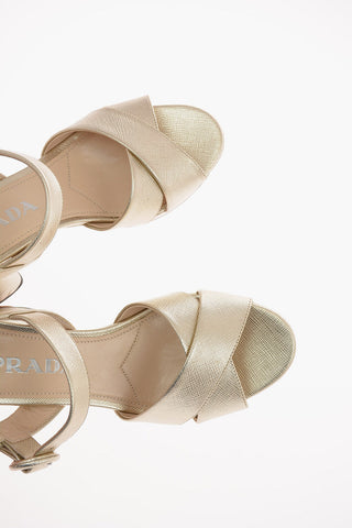 Sandali Platform in Pelle Lamè 7 Cm 