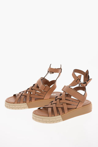 Sandali in Pelle Intrecciata con Suola Platform 3 Cm 