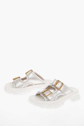 Slides in Pelle Lamè con Suola Platform 
