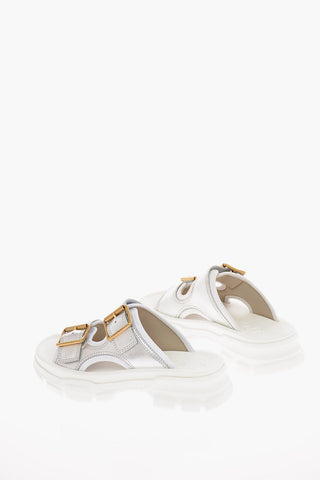 Slides in Pelle Lamè con Suola Platform 