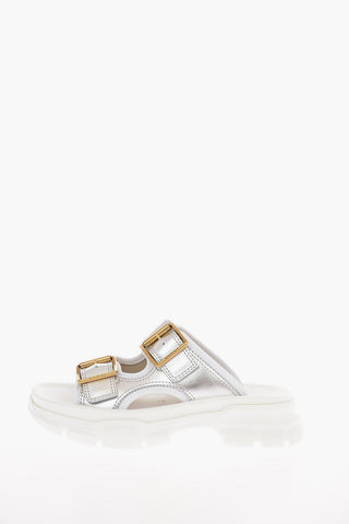 Slides in Pelle Lamè con Suola Platform 