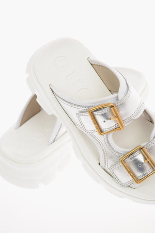 Slides in Pelle Lamè con Suola Platform 