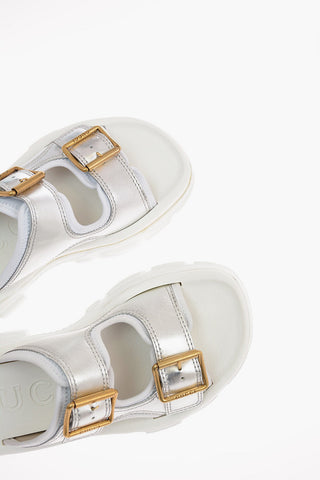 Slides in Pelle Lamè con Suola Platform 