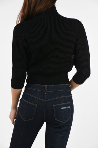 Real Fur Details Crop Sweater with Zip Closure