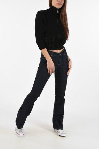 Real Fur Details Crop Sweater with Zip Closure