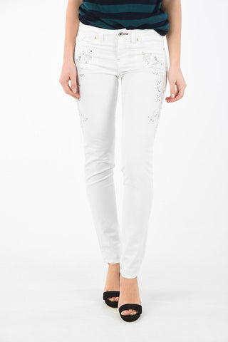 jeans skinny fit con strass a vita regolare