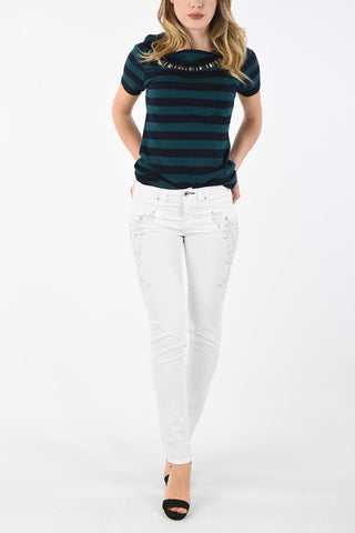 jeans skinny fit con strass a vita regolare