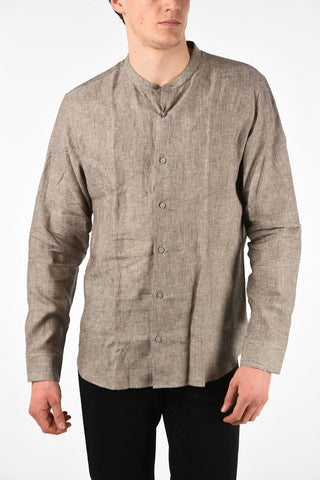 ZZEGNA Camicia Slim Fit in Lino con Collo Coreano