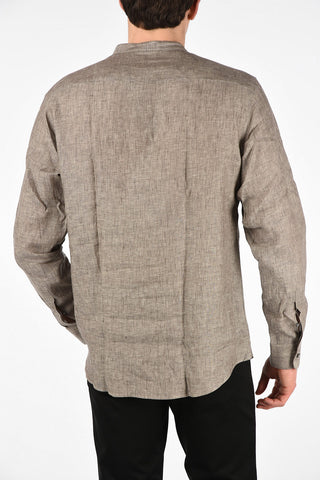 ZZEGNA Camicia Slim Fit in Lino con Collo Coreano