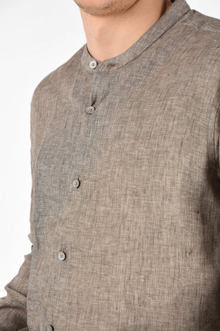 ZZEGNA Camicia Slim Fit in Lino con Collo Coreano