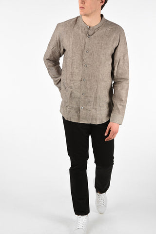 ZZEGNA Camicia Slim Fit in Lino con Collo Coreano