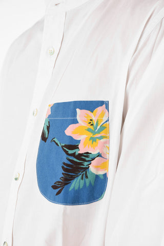 Camicia MALDIVE in Cotone con Collo Coreano e Tasca a Toppa