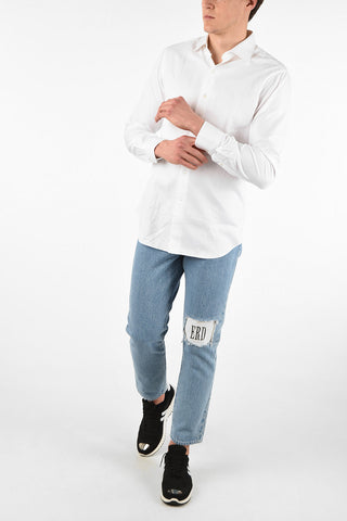 Cotton Hand-Made Shirt with Spread Collar