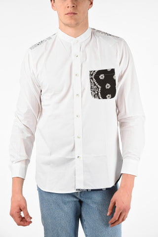 Camicia MAURITIUS in Cotone con Collo Coreano e Tasca a Toppa
