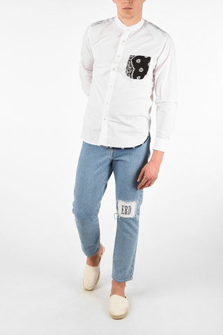 Camicia MAURITIUS in Cotone con Collo Coreano e Tasca a Toppa