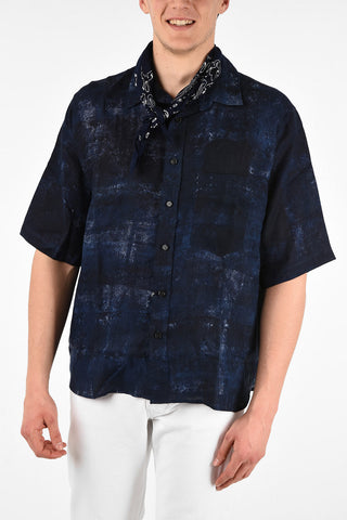 Tie Dye Linen Short Sleeve Shirt with Neckerchief
