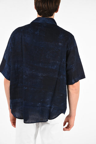 Tie Dye Linen Short Sleeve Shirt with Neckerchief