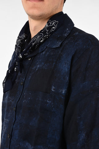 Tie Dye Linen Short Sleeve Shirt with Neckerchief