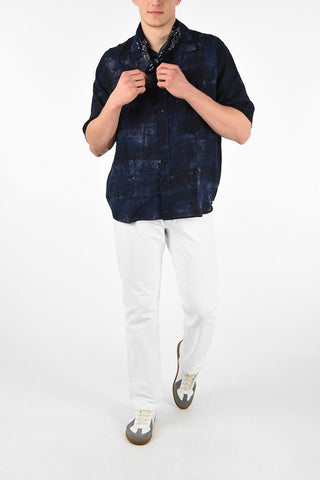 Tie Dye Linen Short Sleeve Shirt with Neckerchief