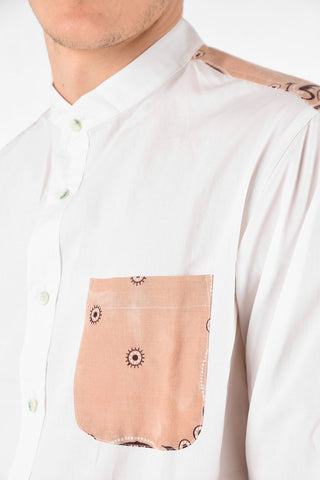 Camicia MAURITIUS in Cotone con Collo Coreano e Tasca a Toppa