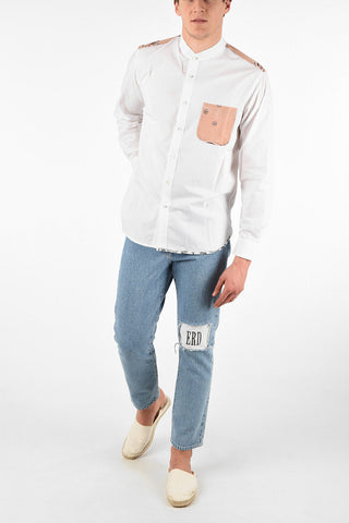 Camicia MAURITIUS in Cotone con Collo Coreano e Tasca a Toppa